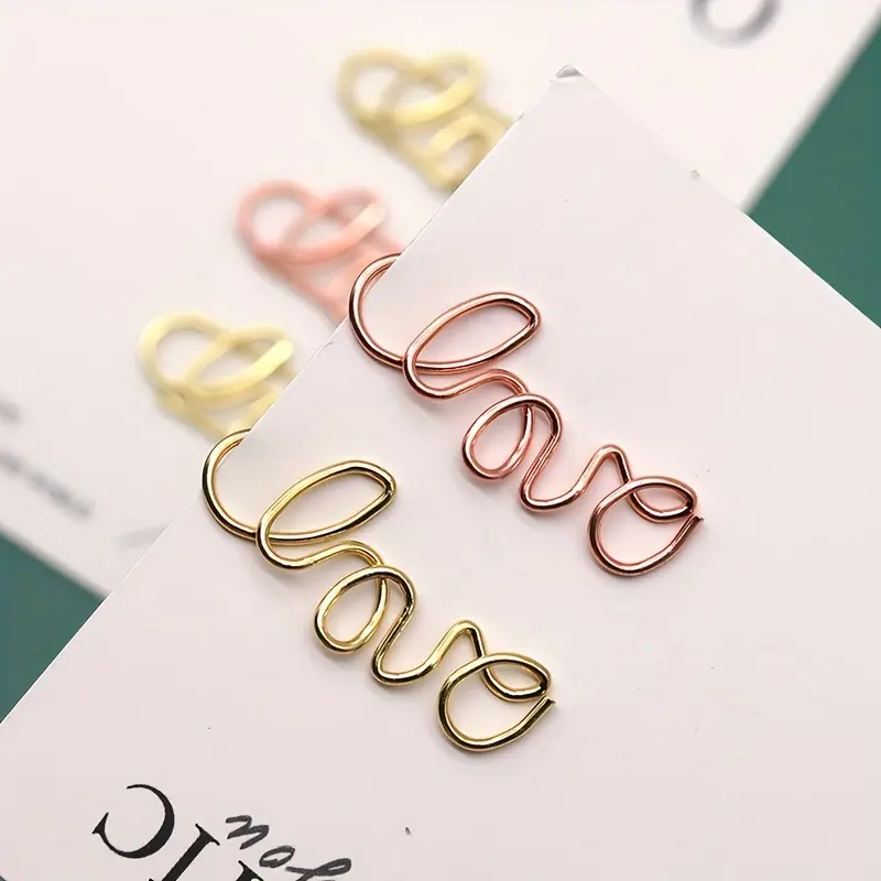 50pcs Heart Paper Clips - Rose Gold and Gold Tones - office supplies, desktop accessories, couple gifts, Valentine's Day,Love - Shaped Paper Clips in Gold and Rose Gold, Ideal for Office & School