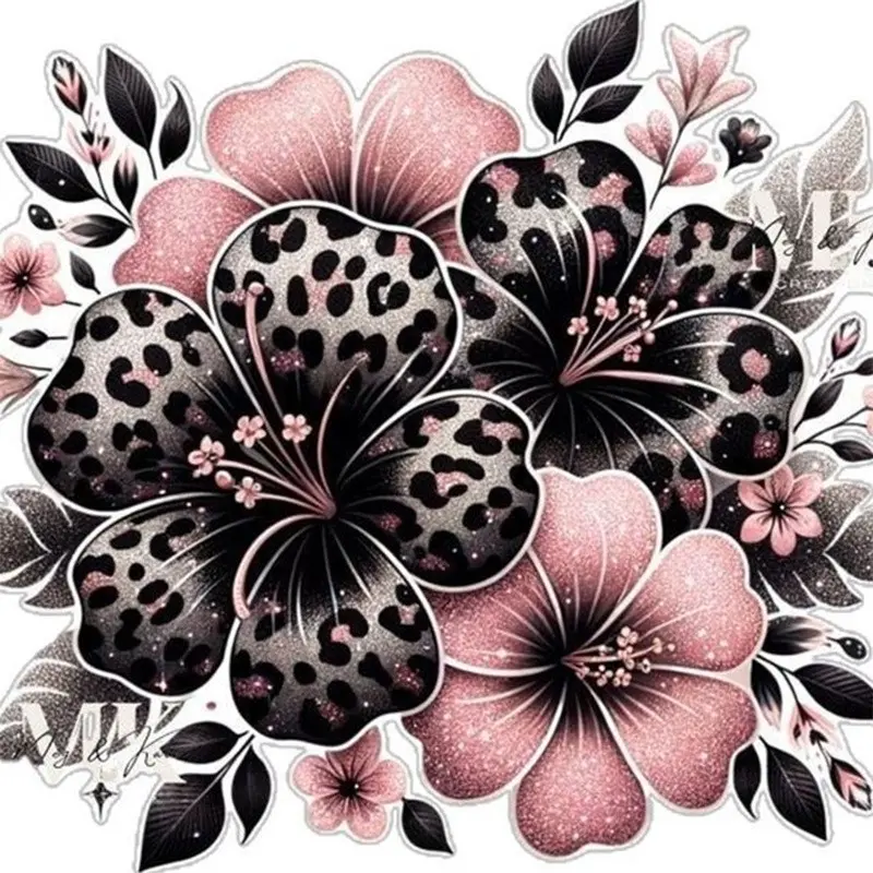 5D Diamond Painting Kit with Diamond Design Suitable for Mother's Day/Father's Day Gifts - DIY Kits Leopard-Print Hibiscus with Glitter Round Rhinestone Frameless Wall Art, Handmade DIY Craft for Home & Office Decor, Diy Diamond Arts