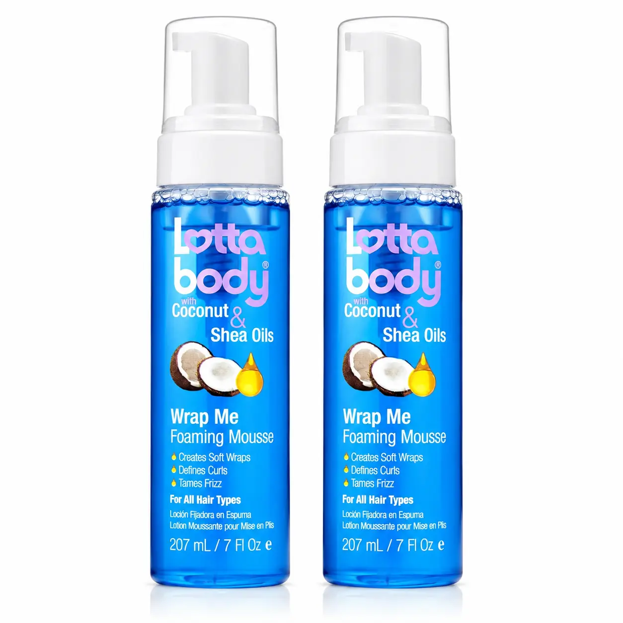 Lottabody Coconut Oil & Shea Wrap Me Foaming Curl Mousse 7 Fl Oz (Pack of 2) Lightweight Curl Defining Hair Mousse for Natural Curly & Coily Frizz Control & Shine