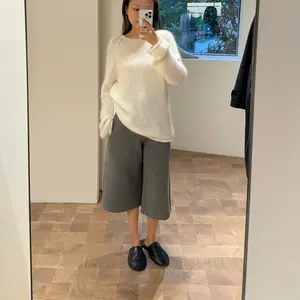 New versatile slim-fit merino wool air-layer texture double-sided woolen retro split straight-leg 7/8 pants for women 5526
