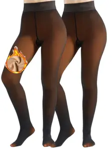 Women's High-Waisted Thicken Fleece Contour Leggings, Sporty Plain Design, Fall & Winter Warm Underwear, Suitable for Daily Wear