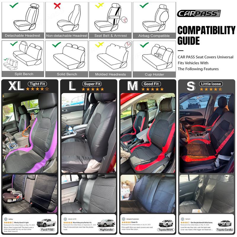 CAR PASS 5 seats NEW Leather and 3D Air Mesh Universal Fit Car Seat Covers, for Sedans,Trucks,Suvs,Airbag Compatible,Zipper Design