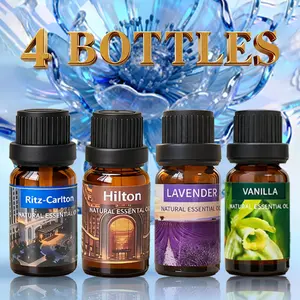 4pcs (Ritz Carlton+Hilton+Lavender+Vanilla) 10ML Aromatherapy Essential Oil, Yoga Oil for Humidifiers & Diffusers, Fruit Floral Scented Oil for Living Room & Bathroom Deodorization