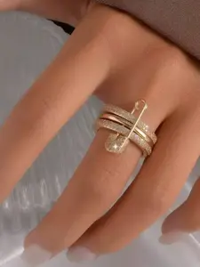 Trendy Fashion Zircon Pin Geometric Design Ring, Statement Multi Ring, Stackable Rings, Elegant Wedding Band, Perfect for Daily Wear and Special Occasions