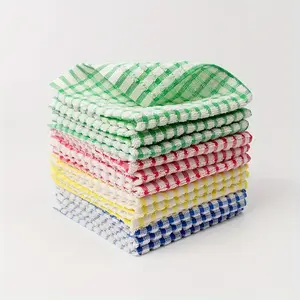 6pcs Heavy-Duty Cotton Tea Towel - Quick-Drying Absorbent Dishcloth & Cleaning Cloth, Green/White/Red Plaid Kitchen Towel for Dishwashing, Countertops, Bathroom - Multipurpose Decorative Cloth, Dish Drying, Classic Pattern, Soft Texture