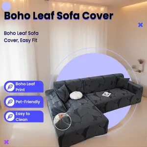 Textured Bohemian Sofa Cover, Leaf Pattern Elastic Sofa Settee, Multiple Colors Available, Anti-Wrinkle Easy Install Washable