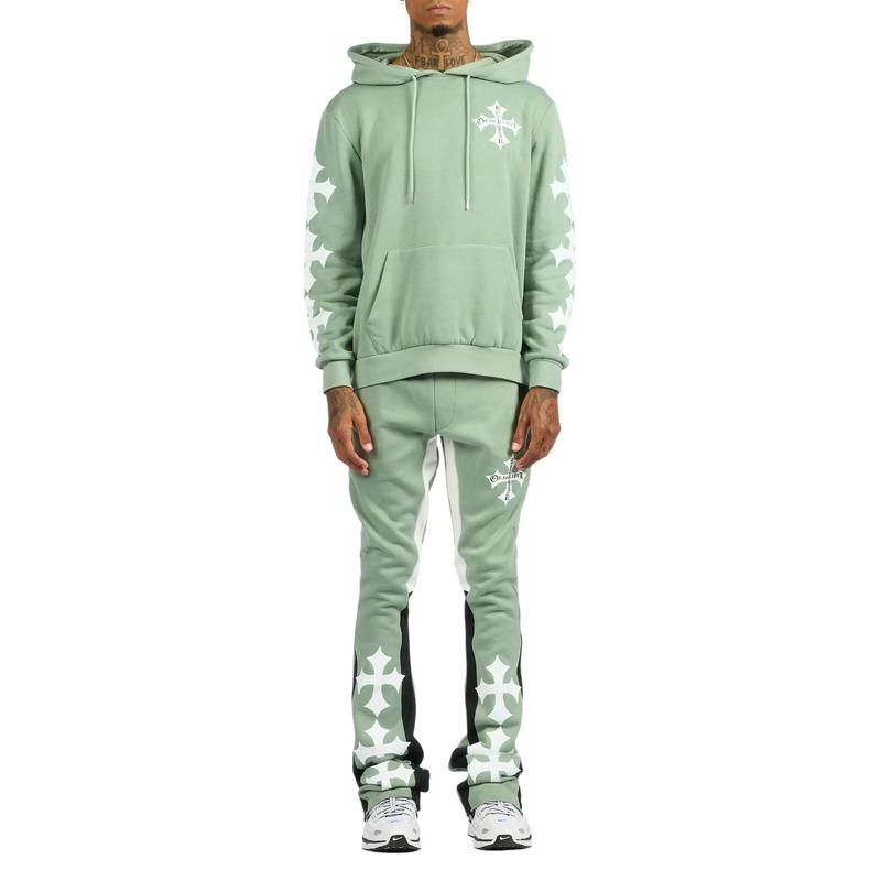 Slaydr Sage/White Hoodie/Stacked Flare Track Set