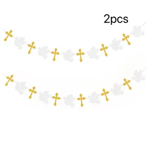 Baptism Cross and Dove Wreath Banner, Wedding Shower Decoration, God's Blessing Banner, First Communion Sign, Felt and