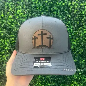 Three crosses cap religious hat leather patch