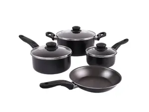 Family-Size 7-Piece Non-Stick Cookware Set Scratch-Resistant Aluminum Pots & Pans with Superior Heat Distribution Black Edition for Even Cooking