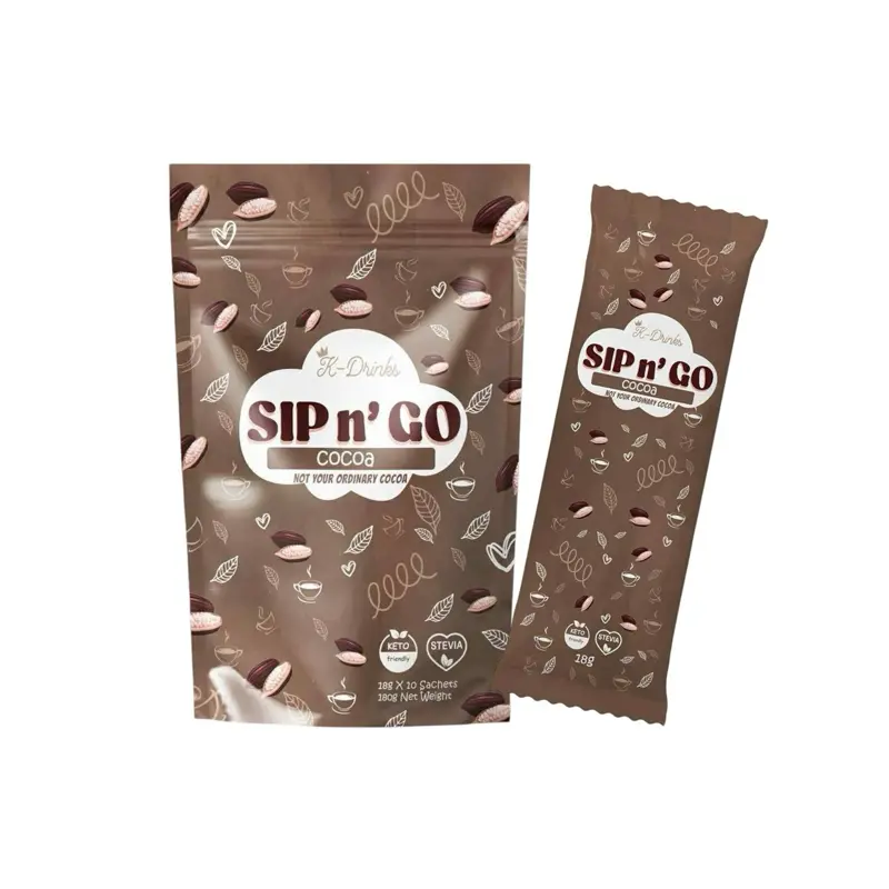K-Drinks SIP N° GO Cocoa – Keto-Friendly Instant Cocoa Drink Mix – Low Carb, Stevia-Sweetened, Caffeine-Free Wellness Beverage – 10 Sachets (210 g)
