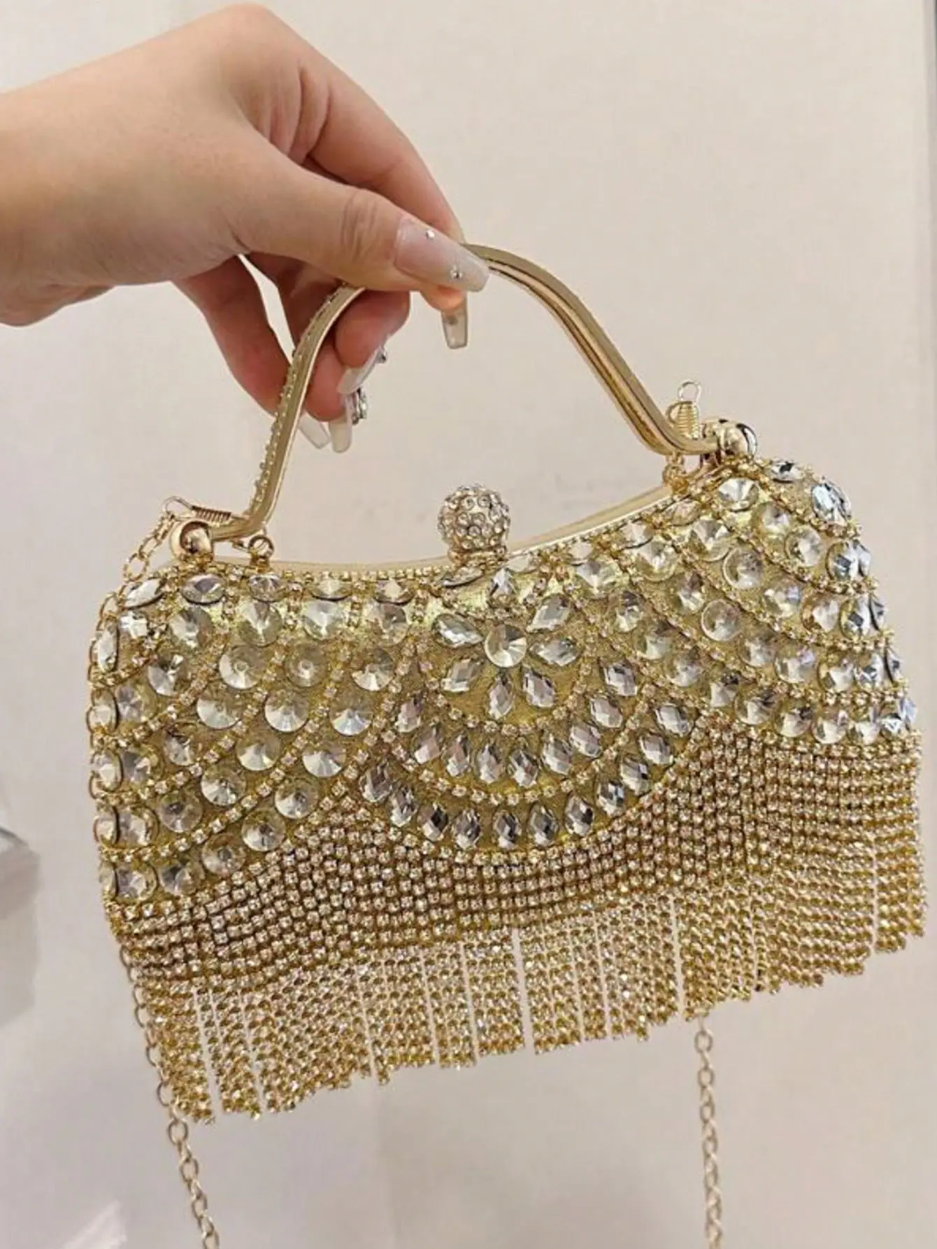 Women's Silver Rhinestone Embellished Chain Strap Clutch - Detachable Chain, Versatile Shoulder/Crossbody Bag Evening Bag Party Bag for Weddings, Christmas Celebrations