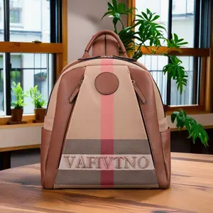 Women'S Stylish Brown & Beige Checkered Backpack with "VAFFIYTNO" Branding - Durable Split Leather, Zipper Closure, Removable Strap, Casual & Outdoor Use, Casual Outdoor Gear|Checkered Pattern|Zippered Backpack