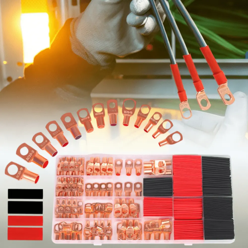 260PCS Copper Wire Lugs, 2-12 Gauge Battery Cable Ends Ring Terminal Connectors, 120Pcs Battery Cable Lugs Ends and 140Pcs Heat Shrink Assortment Kit