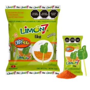 Limon 7 like con polvo chipileta, lollipop with salt and lemon powder, and hot candy powder bag with 12 pieces
