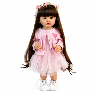 Reborn Baby Dolls - Birthday and Christmas Gift for Kids, 22 inch Full Body Silicone Realistic Baby Girl with Light Brown Hair & Acrylic Eyes, Pink Heart Princess Dress Set with Shoes & Accessories, Gift for Girls 3+