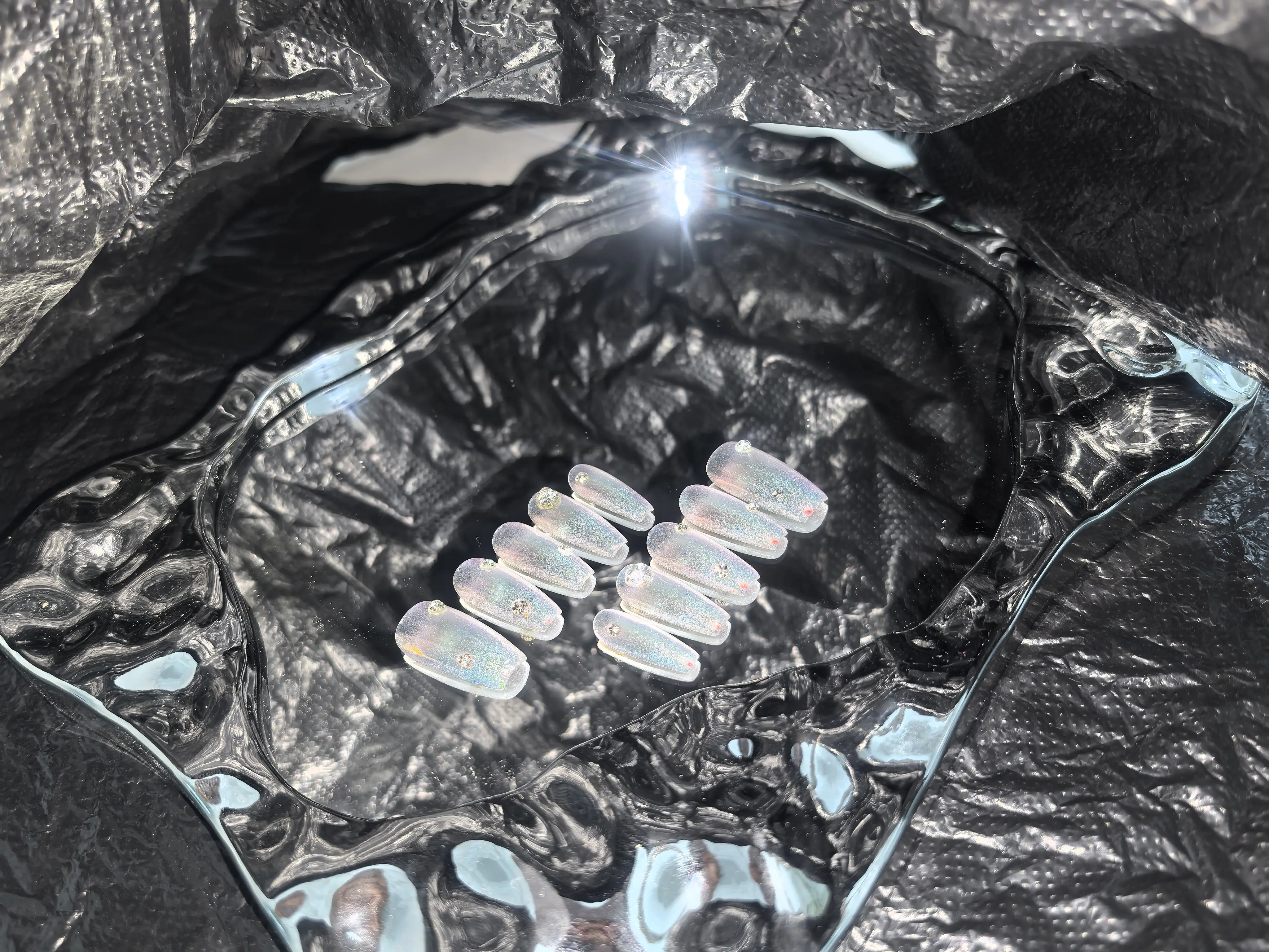 White Cat Eye Gradient | White Color | Handmade | Glitter Press on Nails | Custom Hand-painted Nails | Coffin Almond Nails | Fake Nails 2024 2025