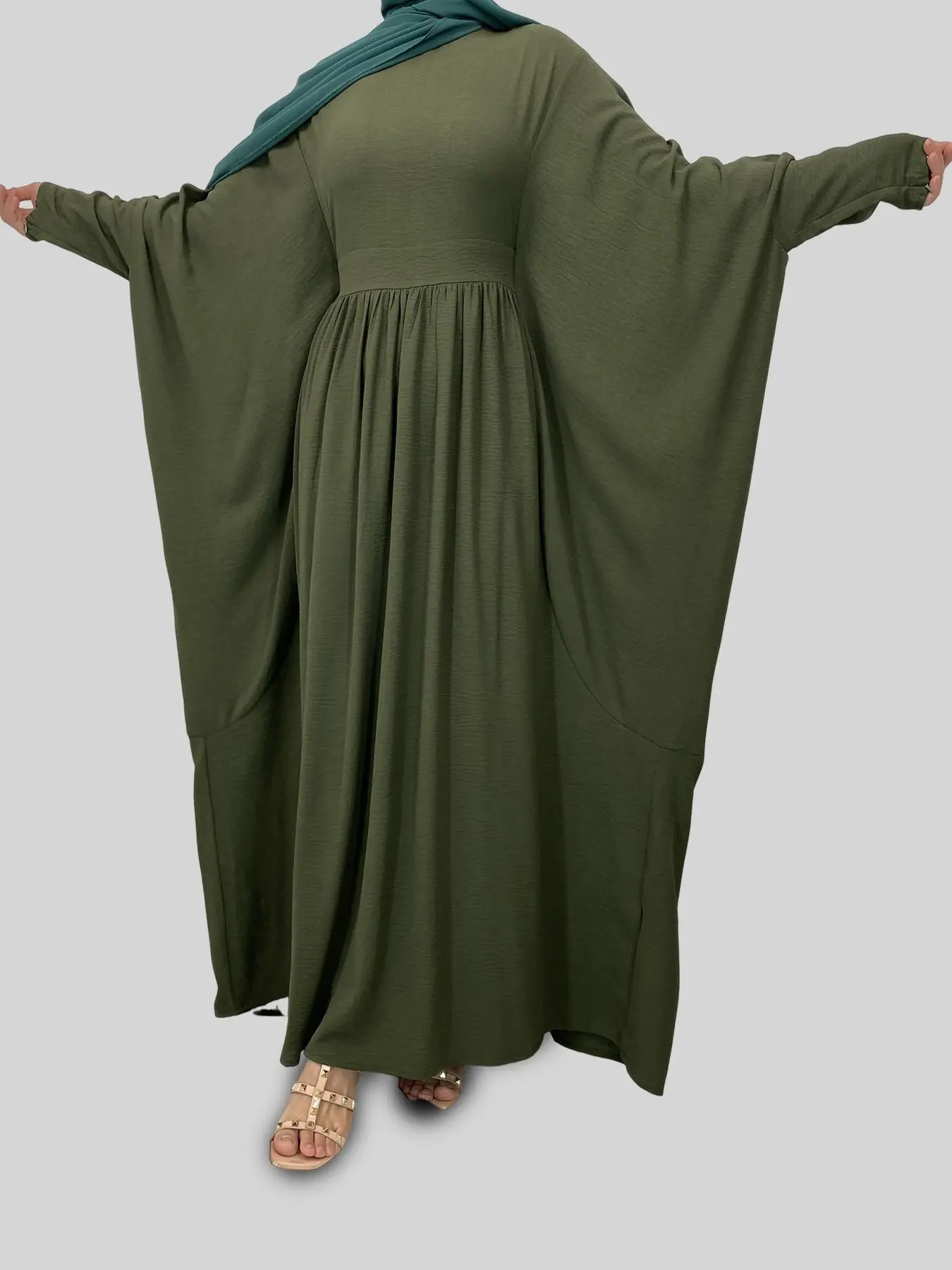Women's Solid Color Batwing Sleeve Tunic Dress, Modest Fashion Long Sleeve Round Neck Dress for Daily Outdoor Wear, Women's Islamic Clothing for All Seasons, Muslim Women Gowns, Modest Style Dress, Modest Muslim Outfits, Modesty, Islamic Clothes