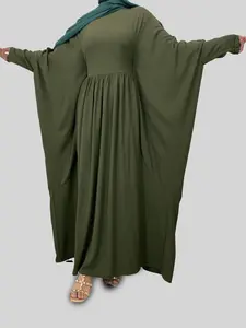 Women's Solid Color Batwing Sleeve Tunic Dress, Modest Fashion Long Sleeve Round Neck Dress for Daily Outdoor Wear, Women's Islamic Clothing for All Seasons, Muslim Women Gowns, Modest Style Dress