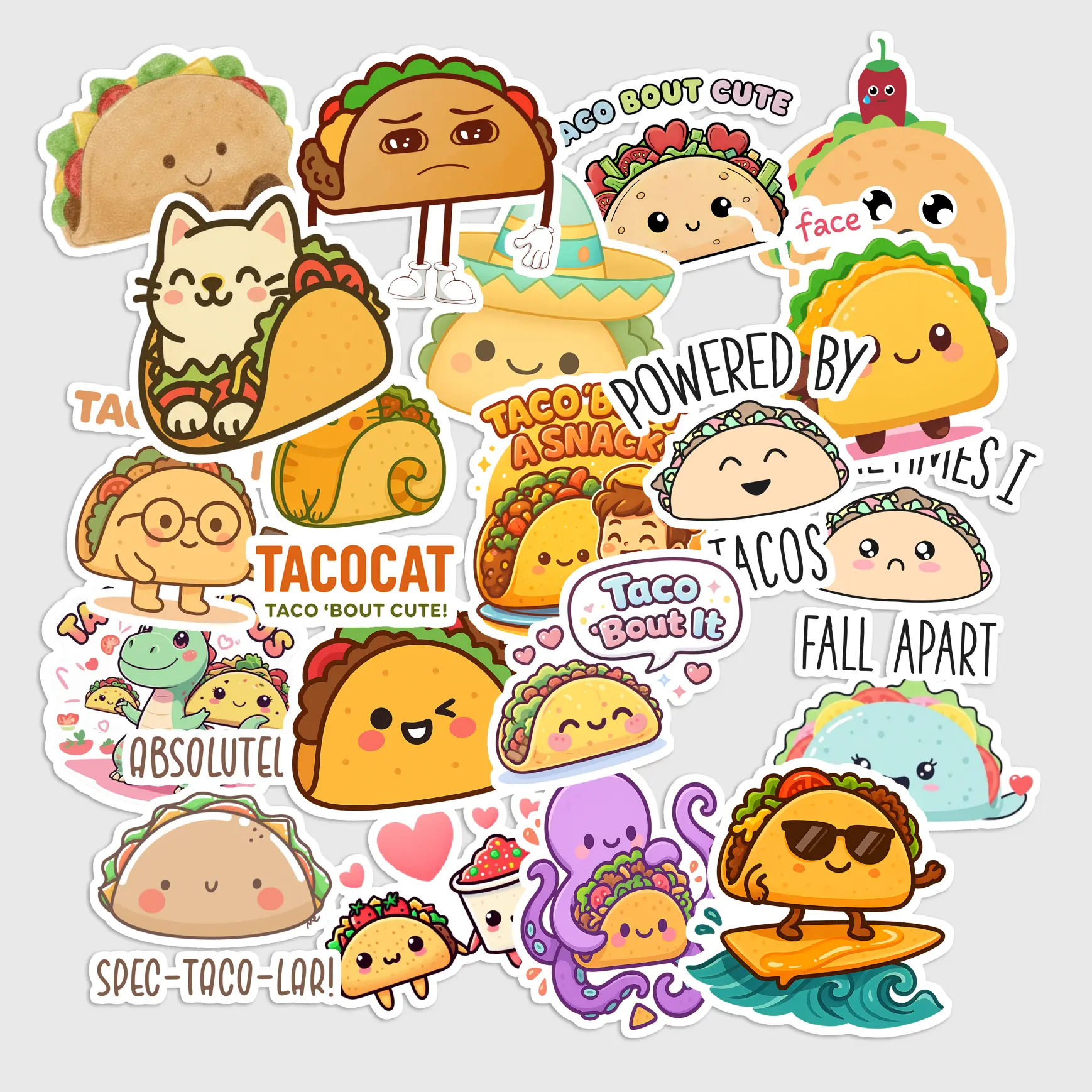 20 Pcs Taco Pastel Stickers Pack - Cute Kawaii Mexican Food Decals, Waterproof Vinyl Aesthetic Stickers for Laptop, Water Bottle - Foodie Gift