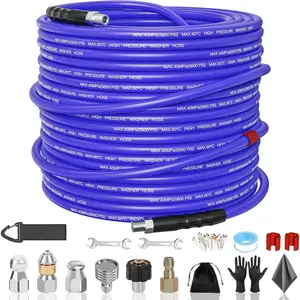 (R) Sewer Jetter Kit for  Washer 100FT, 5800PSI Sewer Jetter Hose Kink-Free with 4 Nozzles, 1/4 Inch NPT Hose for Plumbers/Contractors/DIYers Drain Cleaning