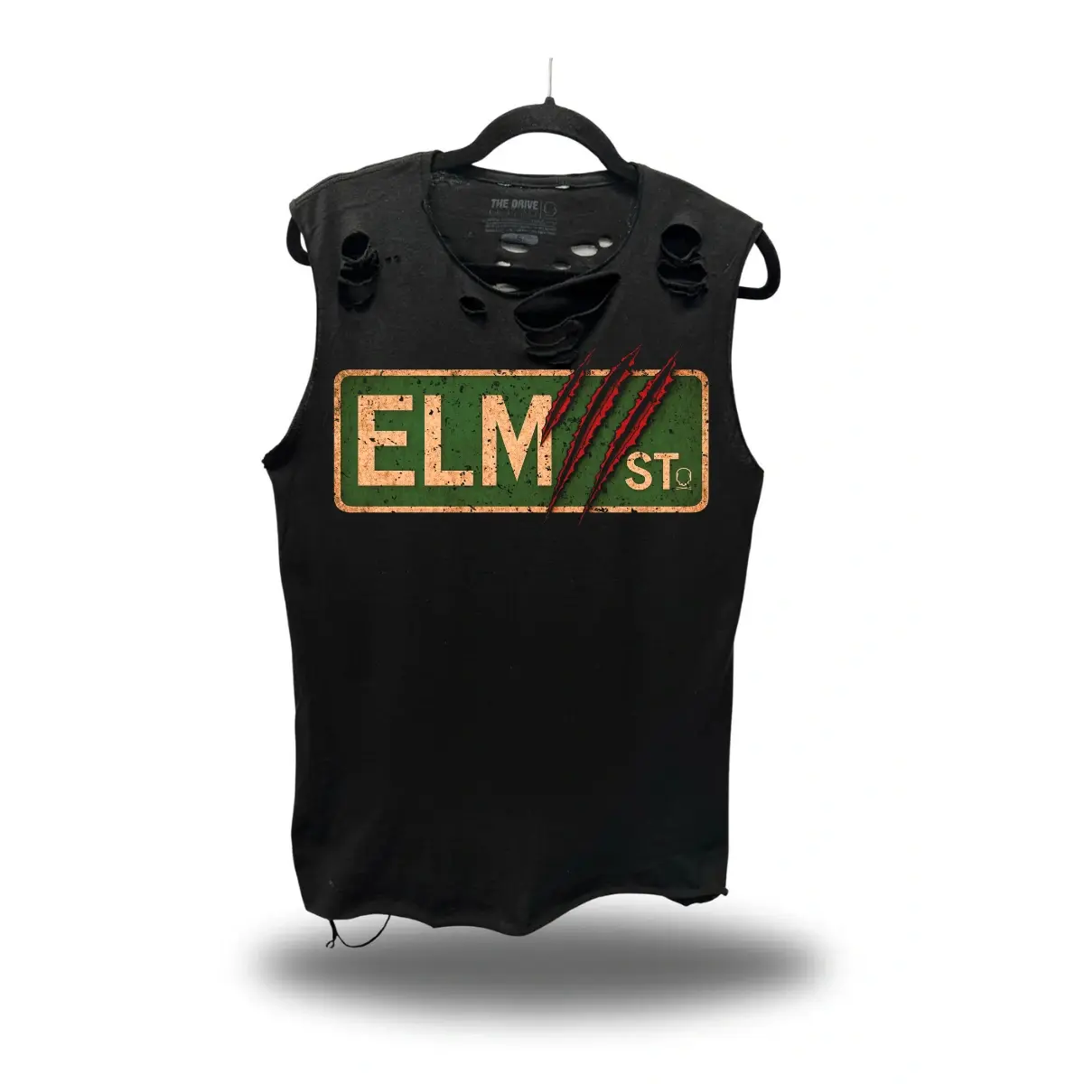 TheDriveClothing Elm St Slashed Shoulders Road Rash Tank Top – Y2K Streetwear Graphic Tank, Horror Grunge Biker Fashion, TikTok Viral Goth Alt Aesthetic Summer Outfit