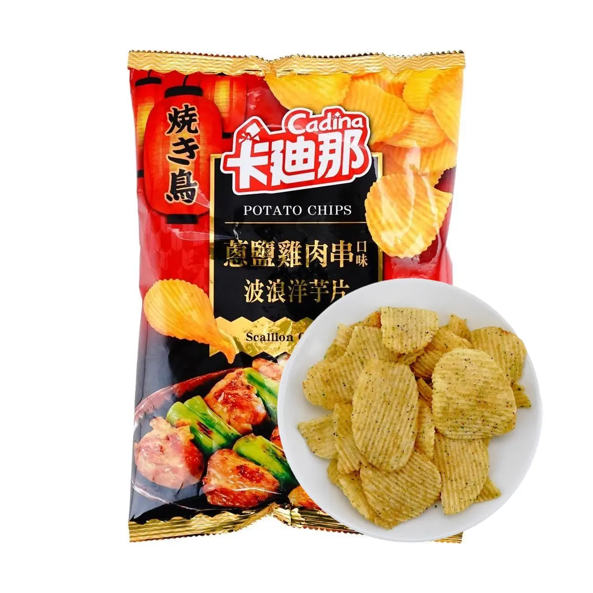 CADINA Taiwanese Green Onion Chicken Skewer Flavor Potato Chips - Crispy Wave Cut Snacks, 75g