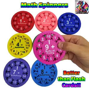 Math Fidget Toys, 9 Pack, Anxiety Relief Toy - Gear Fidget Spinner, ADHD Toys, Stress Relief Toy for Adults, Addition, Subtraction, Multiplication, and Division Figette Toys