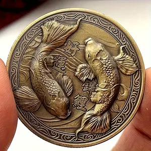 1/3 Lucky Koi Gold Coins - Chinese New Year Gift, for prosperity and good fortune, ideal party decorations and supplies, Chinese New Year koi design, festive coin design |       Holiday Coin Decoration