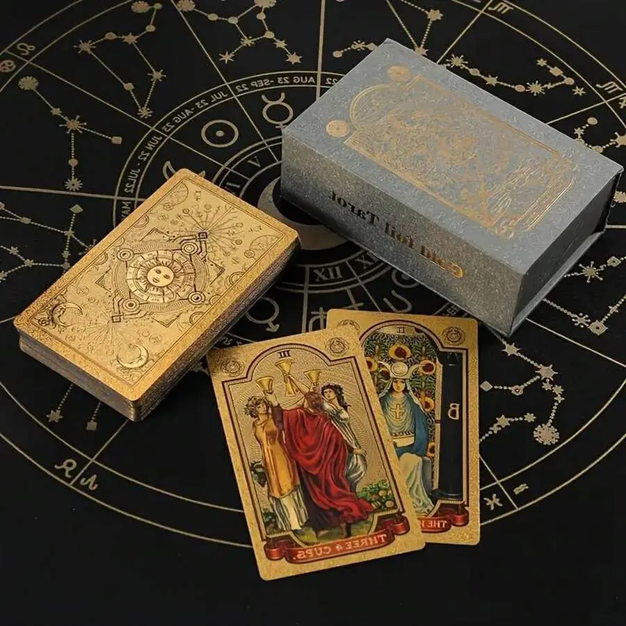 78-Card Gold Foil Tarot Deck with Instruction Book - Fortune Telling Toy for Toys & Hobbies Enthusiasts