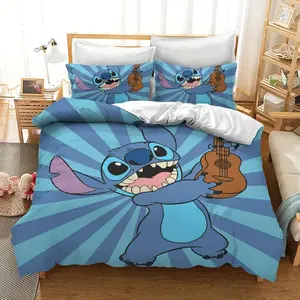 [mothers day gift ideas] DISNEY CLASSIC Stitch Cartoon Theme Stylish Bedding for Bedroom and Guest Room 3-piece Set All-Season Breathable Fabric Includes 1 Duvet Cover and 2 Pillowcases (Duvet and Pillows Not Included)