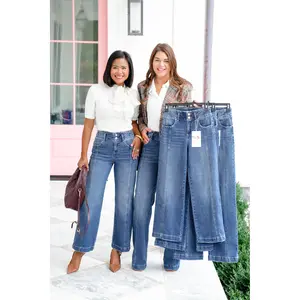 Risen The Statement Straight High Rise Medium Wash Ankle Wide Leg Jeans with Front Seam