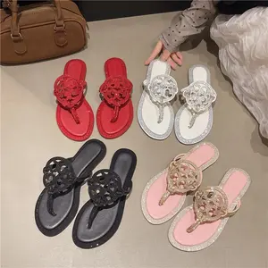 Women's diamond flip flops Fashionable Black Plain Color Slide Sandals - Casual Comfortable Flat Sandals, Lightweight Breathable Shoes for Daily Wear, Girl