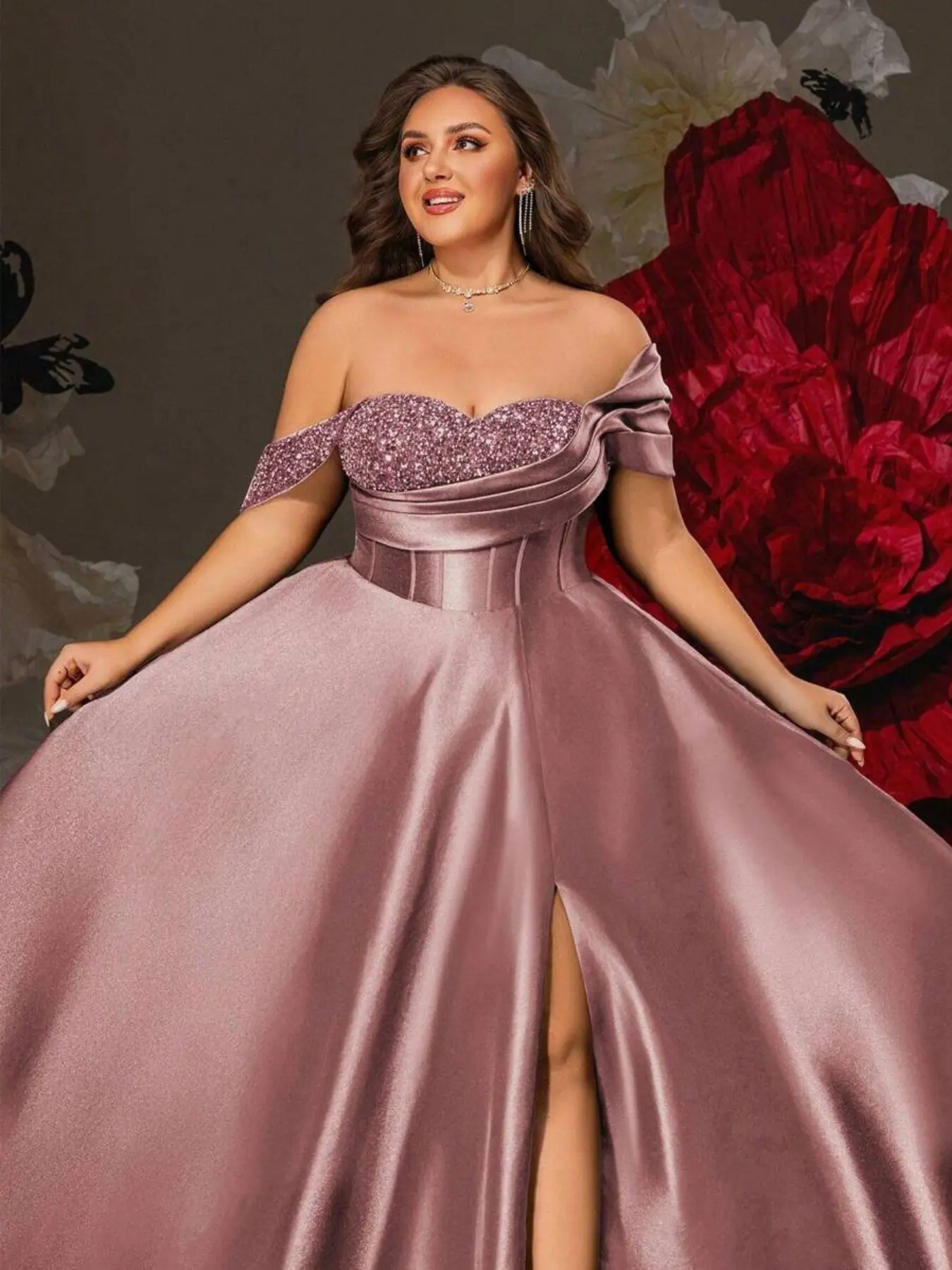 Plus Size One Shoulder Dress, Slimming Sequin Satin Long Gown, Luxurious Evening Party Dress, Elegant Slit Princess Dress - TikTok Shop Plus Size One Shoulder Dress, Slimming Sequin Satin Long Gown, Luxurious Evening Party Dress, Elegant Slit Princess Dress - TikTok Shop