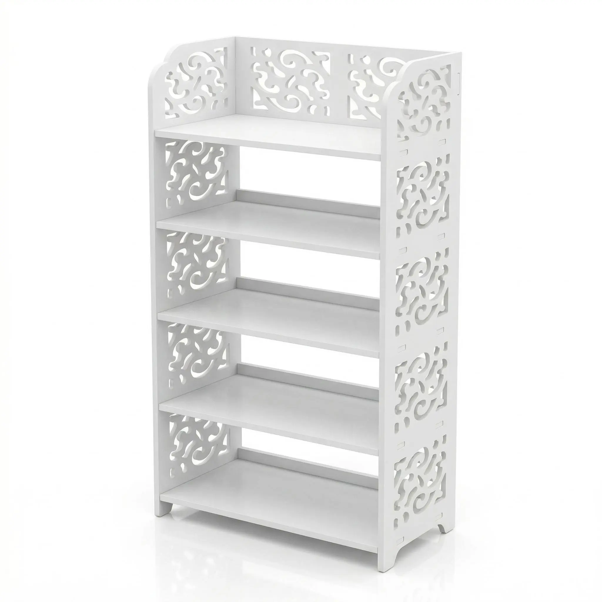 5-Tier Modern Wooden Shoe Rack Shelf with Hollow Cutout Design - Waterproof Large-Size Indoor Furniture Organizer for Entryway, Hallway