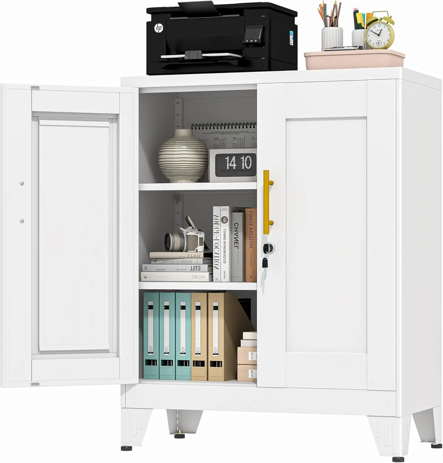 Metal Storage Cabinet, 36" Tall Locking Storage Cabinet with 2 Adjustable Shelves, Steel Locker Organizer, for Office, Home, School