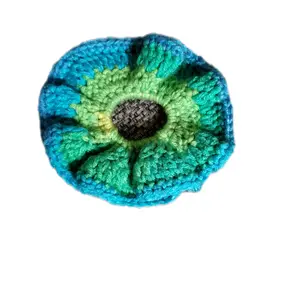 Handmade two row Crocheted Scrunchie - Blue and Green Color Block Design for Stylish Hair Accessories