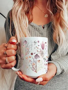 Boho Wildflowers Cottagecore Coffee Mug, Pressed Flowers Mug, Pastel Floral Nature Mug, Wildflower Tea Cup, Flower Garden Lover,Gift for Her
