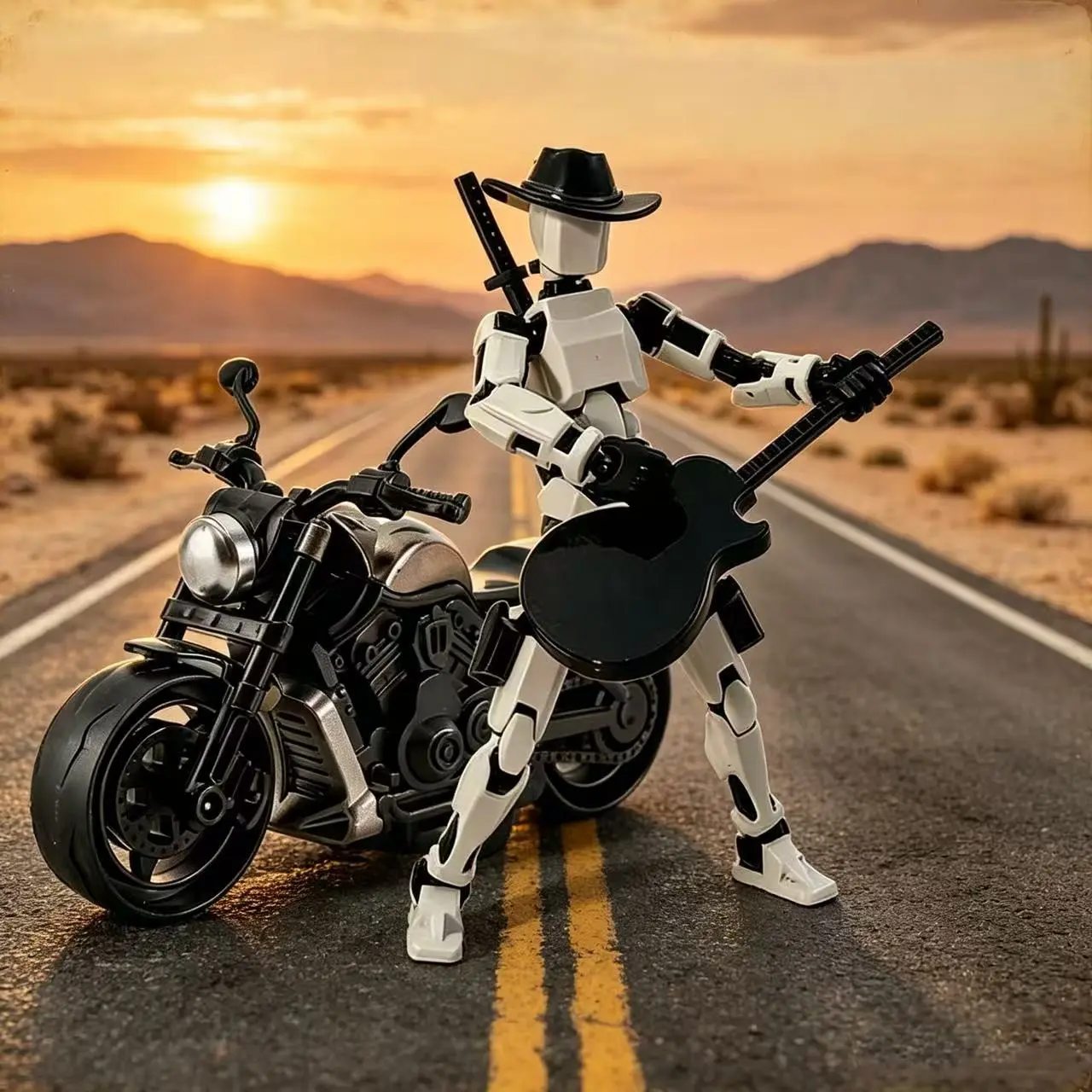 Full-Body Articulated Western Cowboy Figure + Motorcycle Model, Articulating Figurine, Desktop Collectible Toy, Must-Have for Collection Enthusiasts