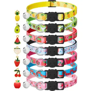 7 Pack Breakaway Cat Collars with Bells & Fruit Pendants,Safety Kitten Collar,Adjustable,Ideal for Girl Cats Boy Male Cats Pet Supplies,Accessories,Gifts cat  collar  girl