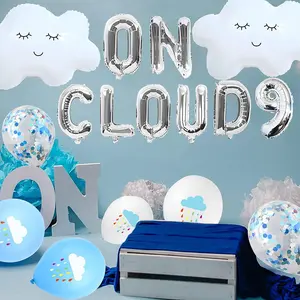 13-Piece Silver On Cloud 9 Balloons, 9th Birthday Party Supplies, Festive Decoration Cloud Balloons for 9-Year-Olds