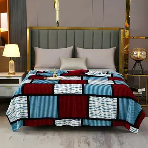 Block Rug, Nordic Style Decorative Warm Dual Function Thick Plaid Design, Bedroom Sofa Two-Use Home Decoration
