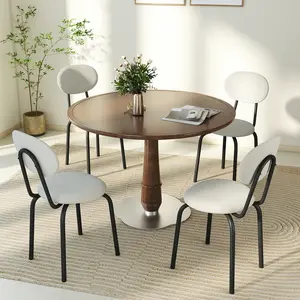 Set of 4 Mid-Century Dining Chairs with Padded Upholstery and Sturdy Metal Frame, Comfortable Kitchen Seating with Cushions