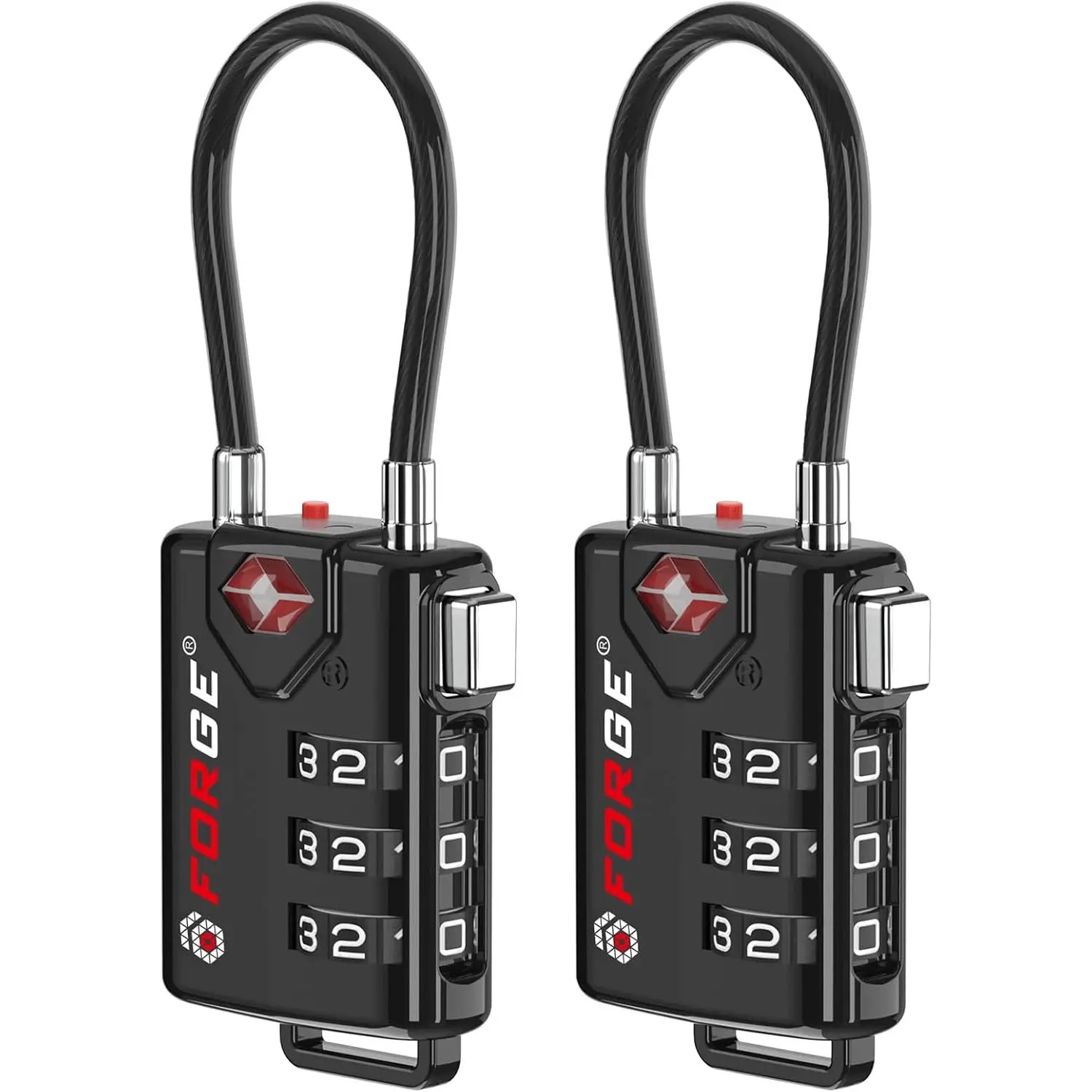 Cable Luggage Locks, Re-settable Combination with Alloy Body, Black 2 Locks.
