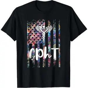 100% Cotton CPhT US Flag Certified Pharmacy Technician Pharma Tech T-Shirt