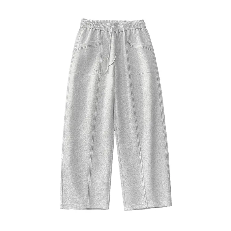 Men's Straight Leg Vintage Polyester Knit Sports Sweatpants - Loose Fit, Drawstring Waist, Pockets, Machine Washable Streetwear Casual Basics, Curved Blade Design, Wide Leg, Plus Sizes 2XL-6XL