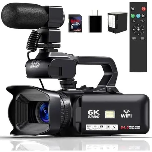 2026 New Digital Camcorder - 4" Touchscreen, 64GB Memory Card, 4500mAh Long Battery, Wireless WiFi Vlogging Camera with Remote, UHD Night Vision Recording for Family