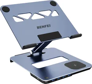 BENFEI Laptop Stand with USB C 6in1 Docking Station, 15W Magnetic Wireless Charger, USB 3.0 KVM Switch, HDMI 4K@60Hz, 4*USB3.0, 100 PD Compatible with MacBook Pro/Air, iPad Pro, XPS, Thinkpad