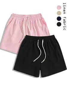 Men's Linen Shorts, Elastic Waist Drawstring Casual Slim-Fitting, Breathable Side Pockets Beach Shorts, Lightweight Men's Bottoms