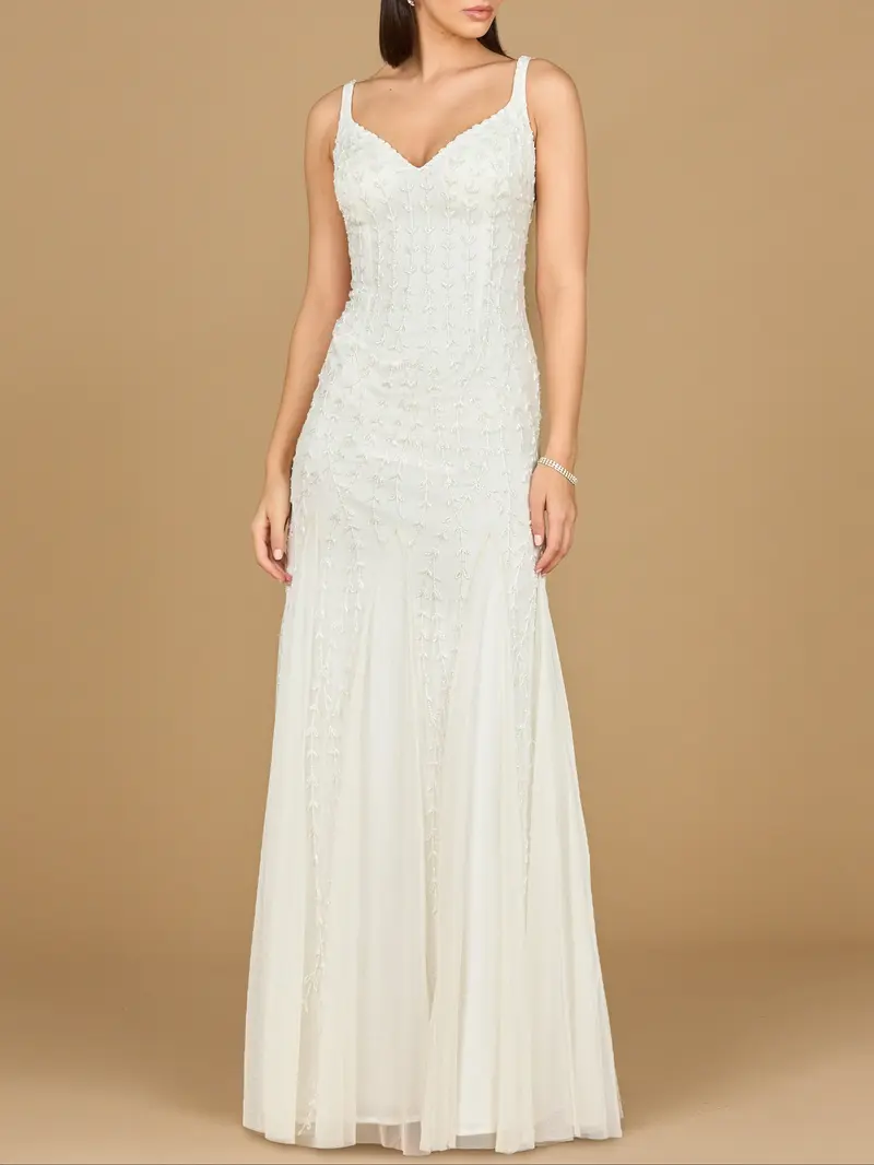 lara dawson beaded wedding dress Lara 51039 Dawson Beaded Wedding Dress with Halter Neck White / 8